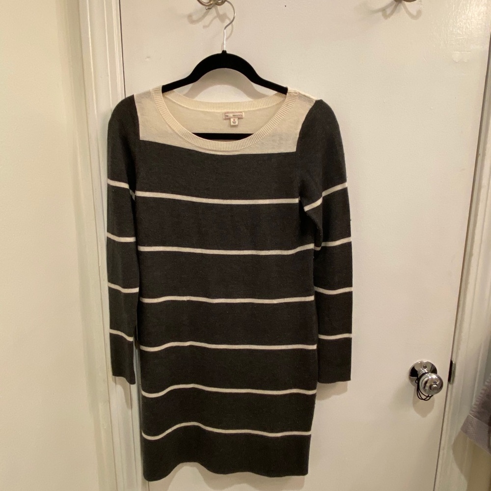 Grey Knit Striped Sweater Dress